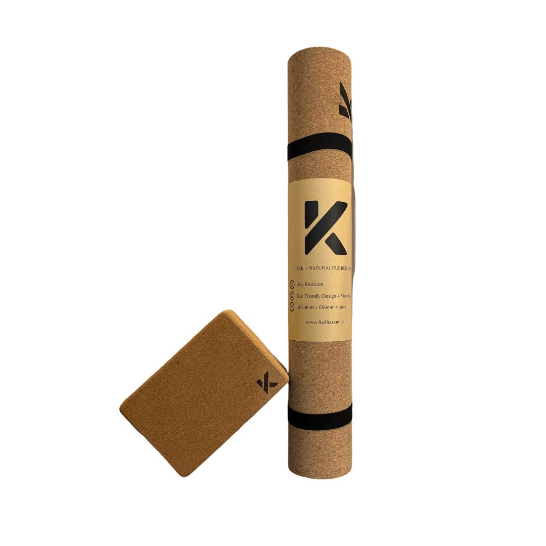 Essentials Bundle: Kello Yoga Mat & Eco-friendly Cork Block